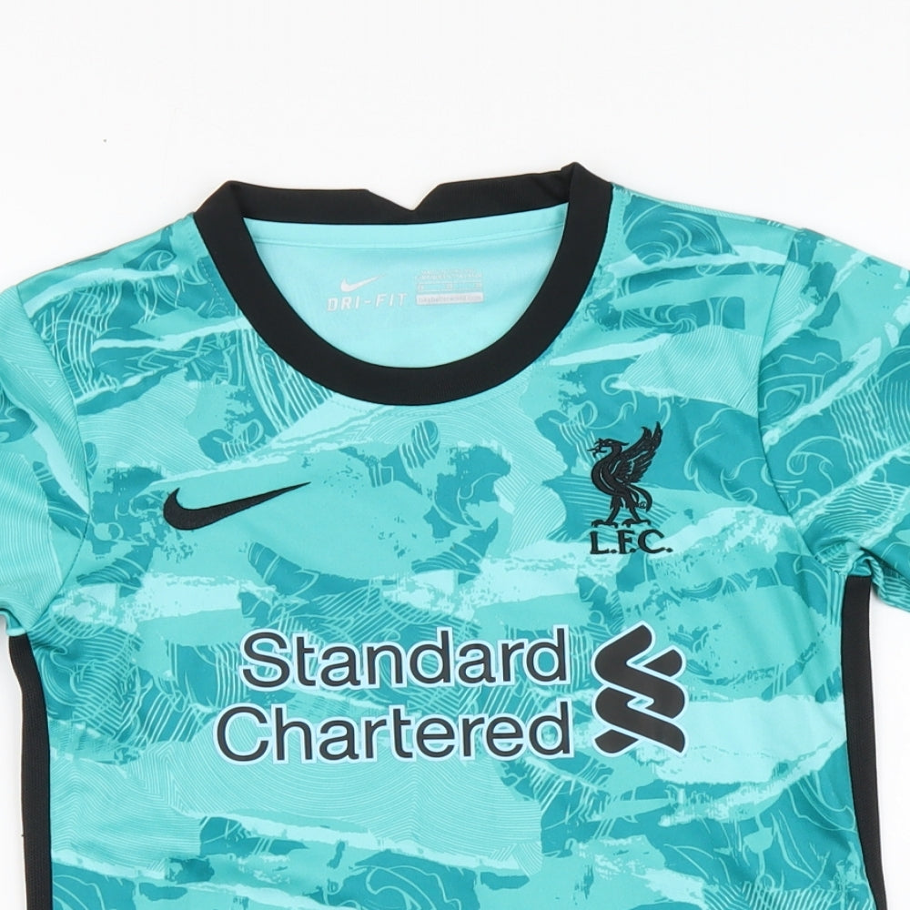 Nike Boys Blue Geometric Polyester Basic T-Shirt Size 5-6 Years Round Neck Pullover - Liverpool FC