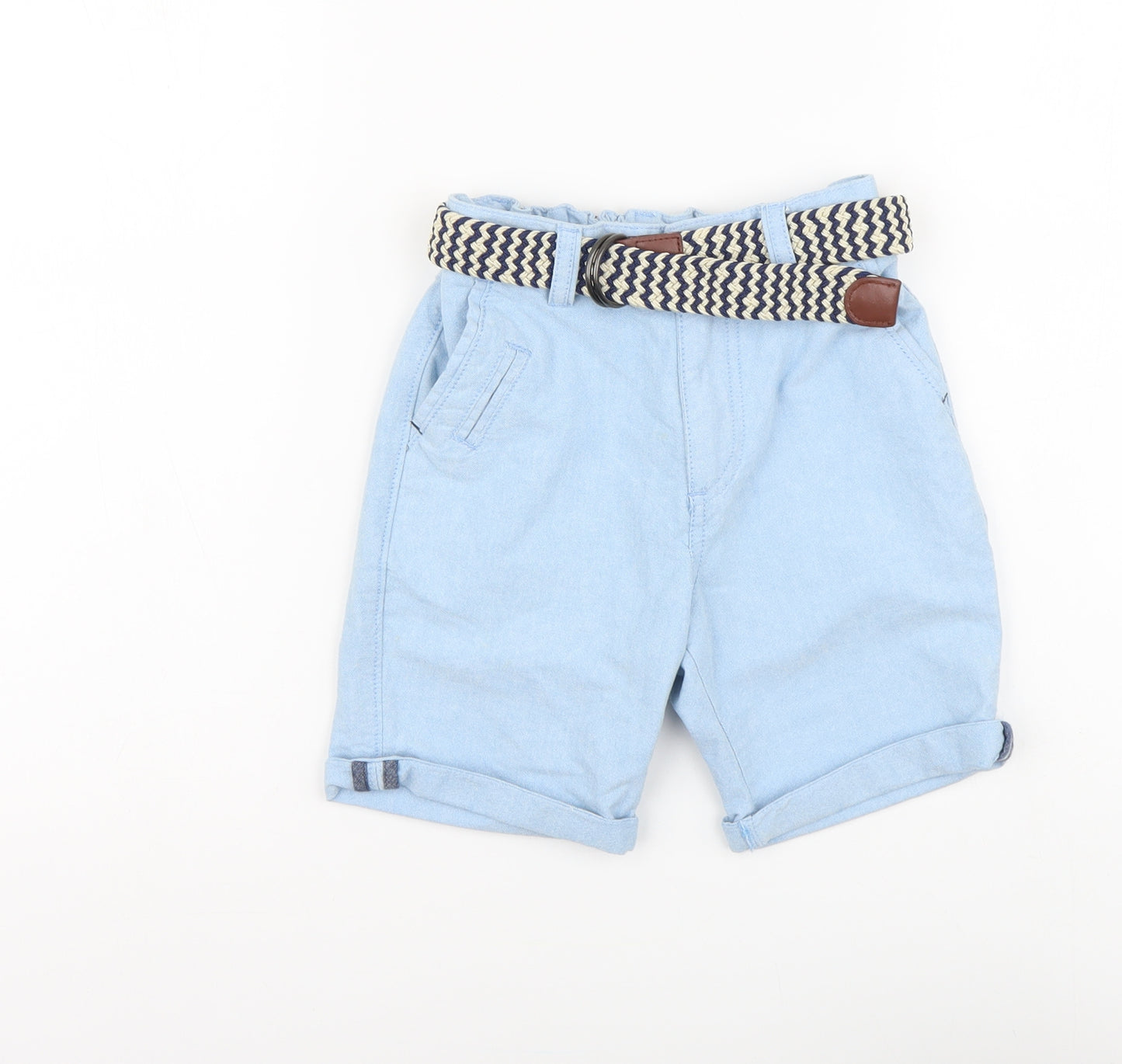 NEXT Boys Blue Cotton Chino Shorts Size 6 Years Regular Buckle