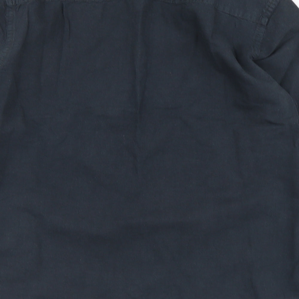 Blend Mens Blue Cotton Button-Up Size L Collared Button