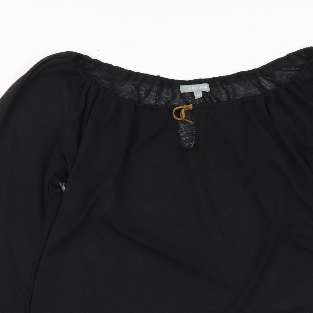 Per Una Womens Black Polyester Basic Blouse Size 14 Boat Neck