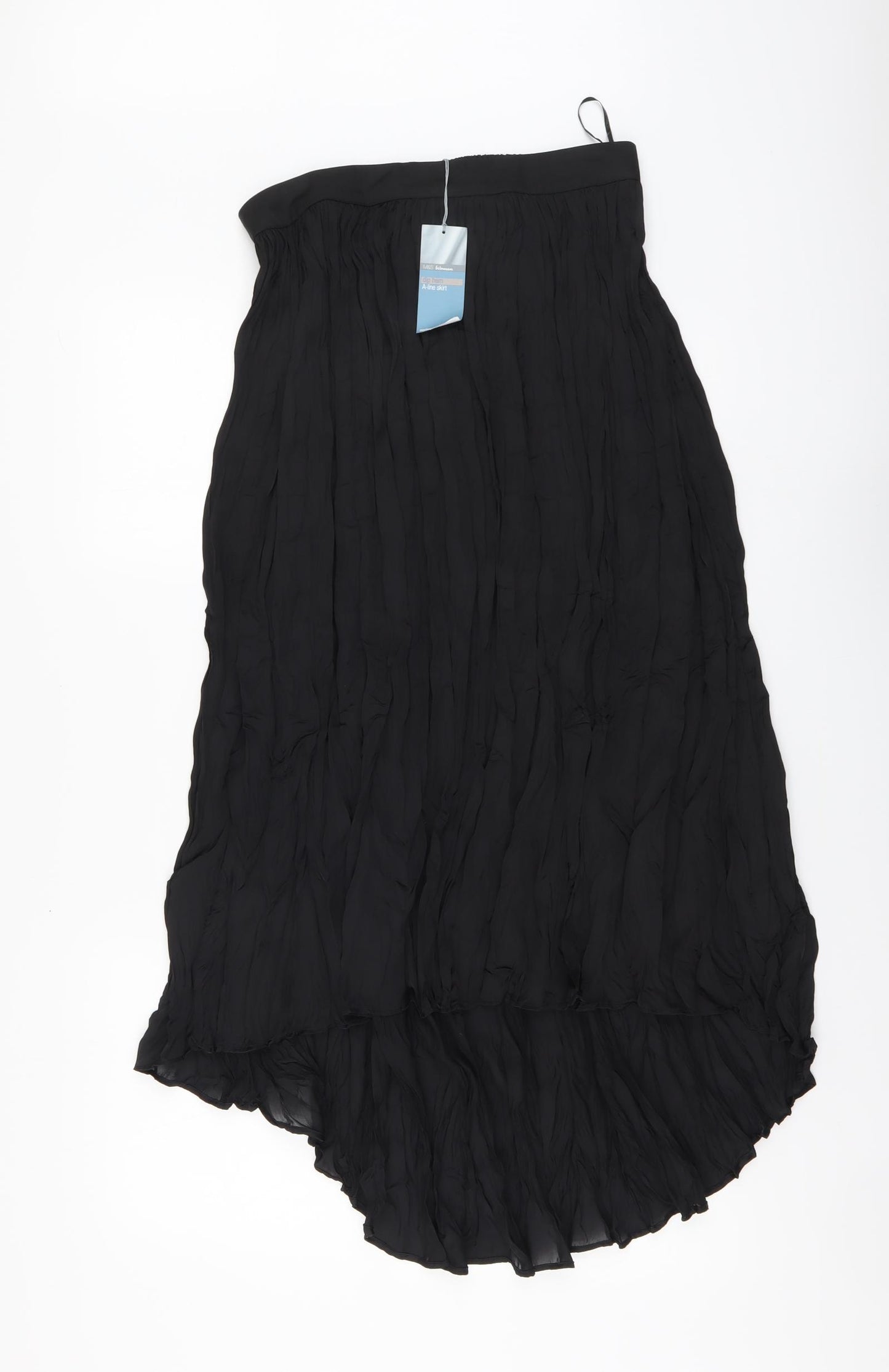 Marks and Spencer Womens Black Polyester A-Line Skirt Size M Button - Dipped hem