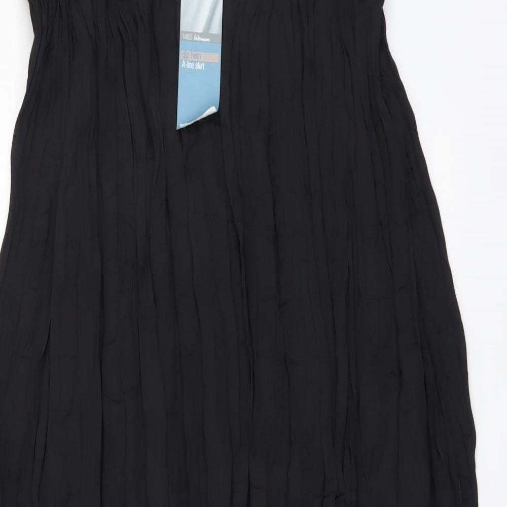 Marks and Spencer Womens Black Polyester A-Line Skirt Size M Button - Dipped hem