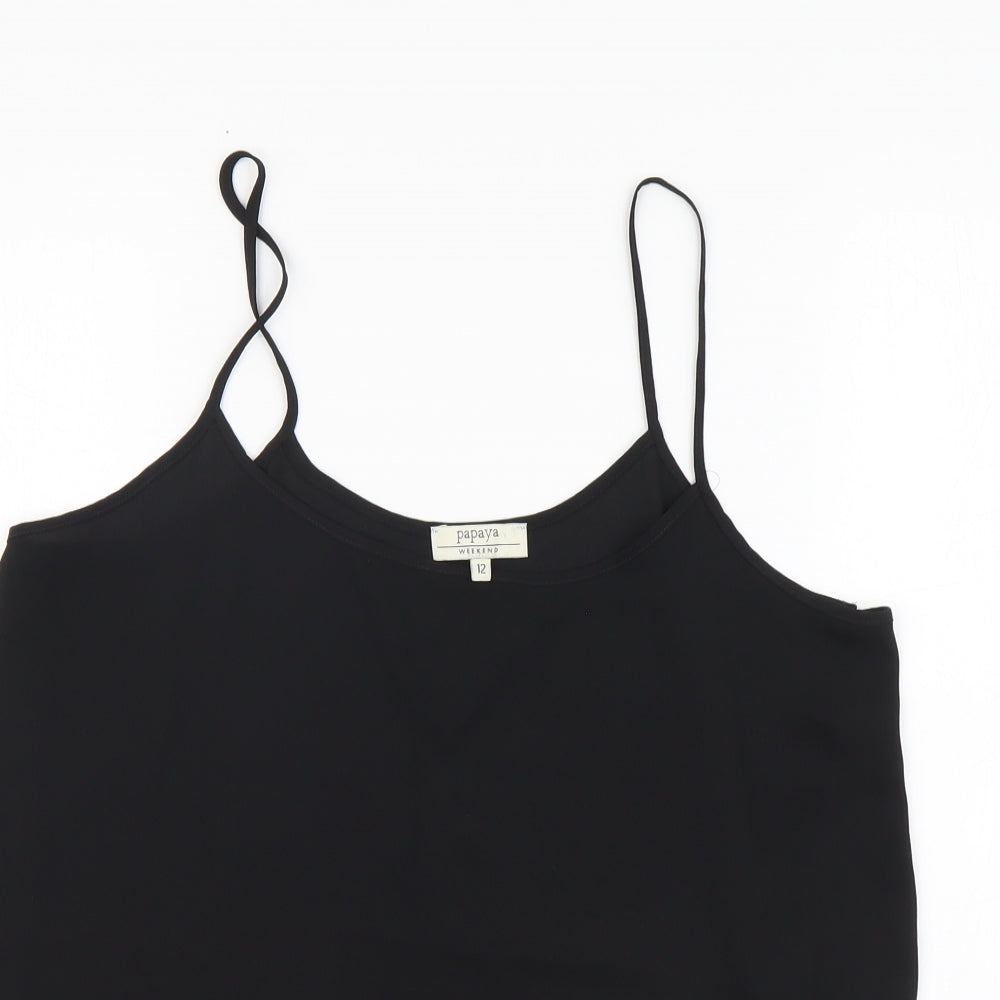 Papaya Womens Black Polyester Camisole Tank Size 12 Scoop Neck