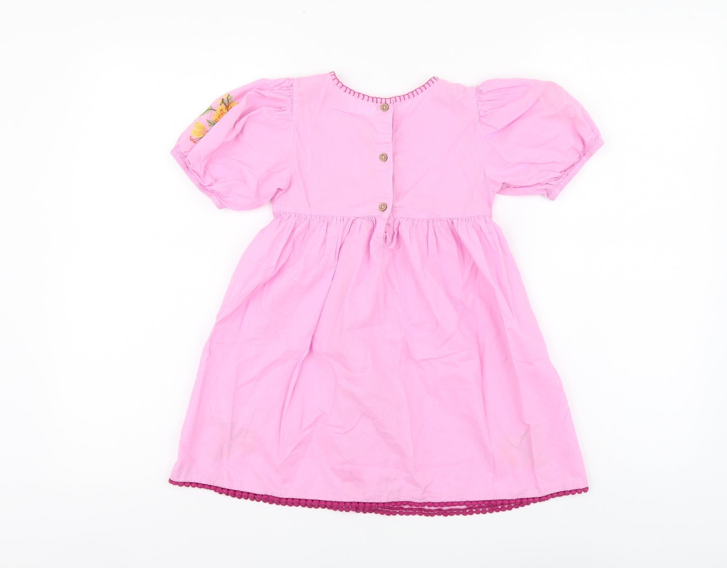 NEXT Girls Pink Floral Cotton Skater Dress Size 4-5 Years Round Neck Button