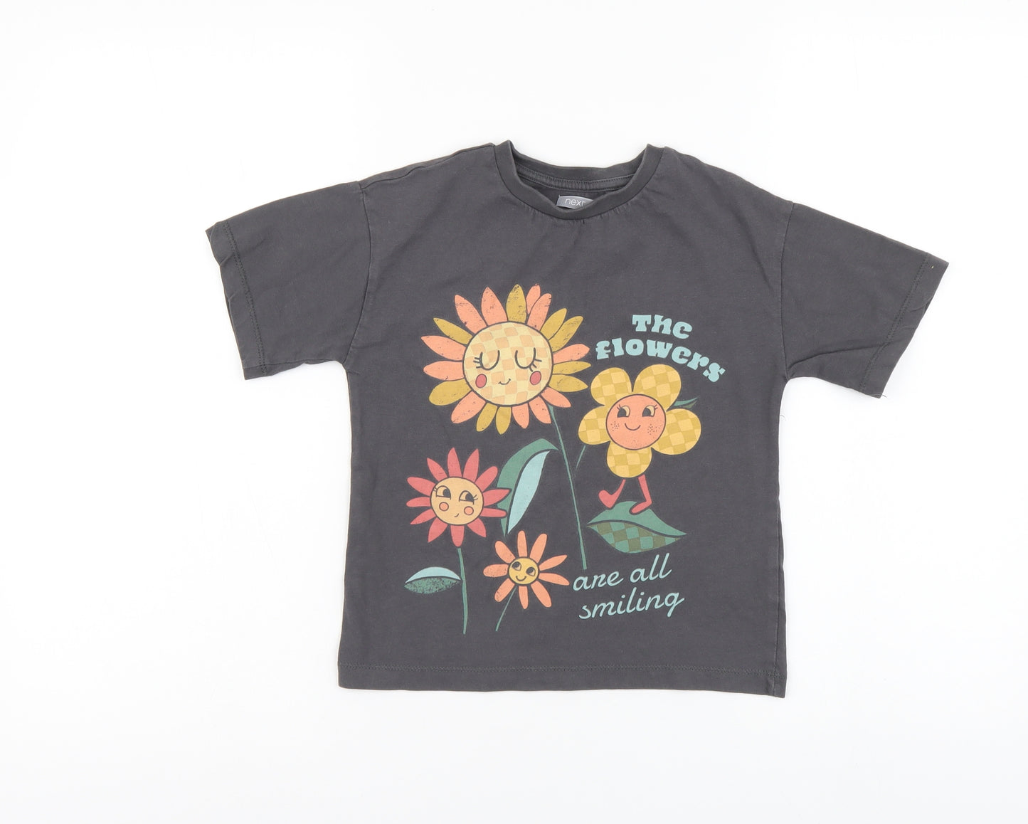 NEXT Girls Grey Cotton Basic T-Shirt Size 4 Years Round Neck Pullover