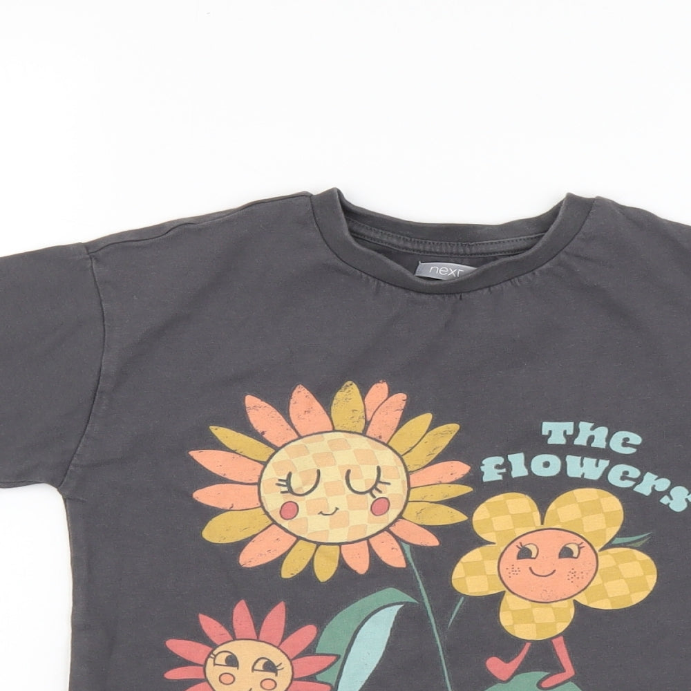 NEXT Girls Grey Cotton Basic T-Shirt Size 4 Years Round Neck Pullover