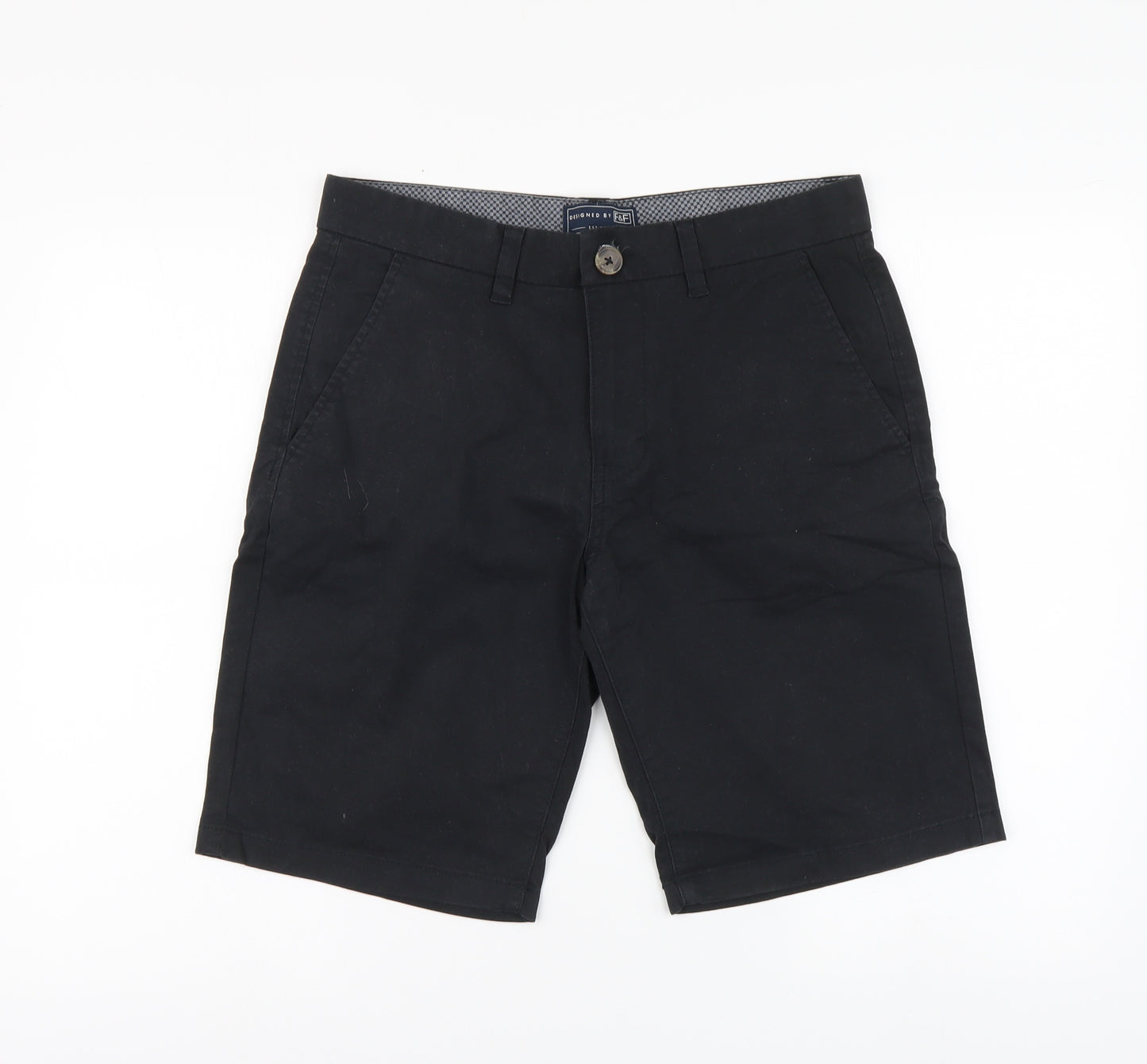 F&F Mens Black Cotton Chino Shorts Size 32 in L10 in Regular Button