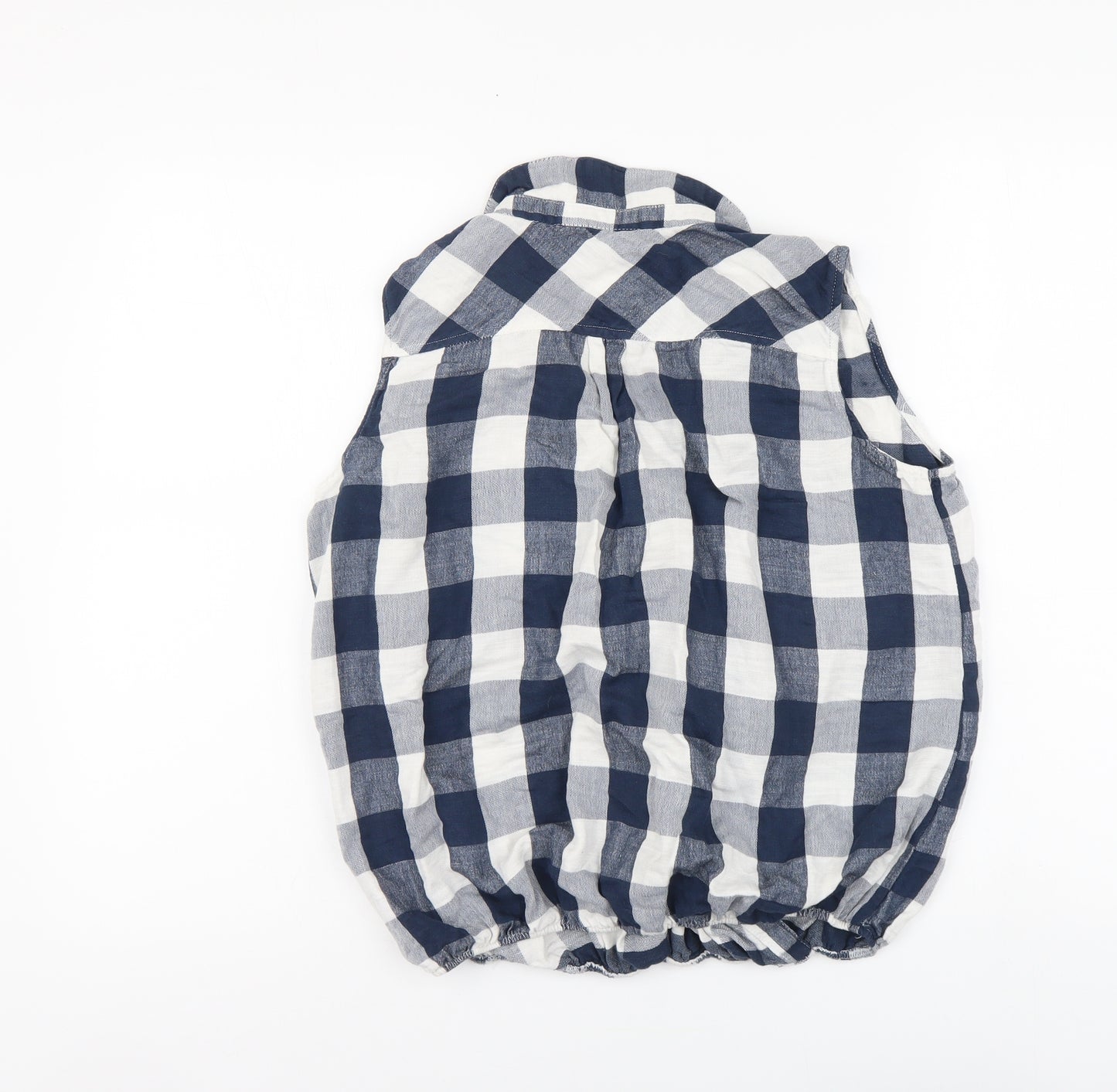 F&F Womens Blue Plaid Cotton Basic Blouse Size 14 V-Neck