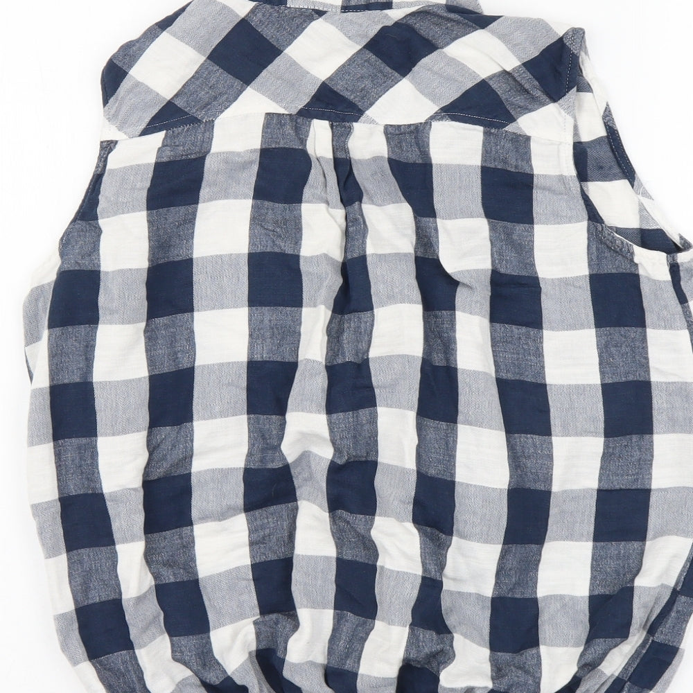 F&F Womens Blue Plaid Cotton Basic Blouse Size 14 V-Neck