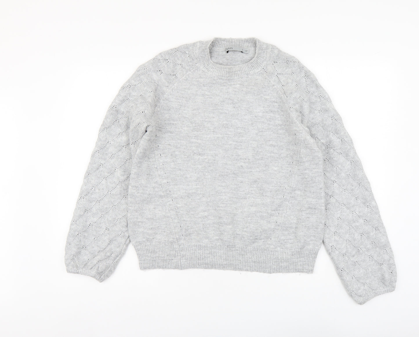 Oasis Womens Grey Round Neck Acrylic Pullover Jumper Size M