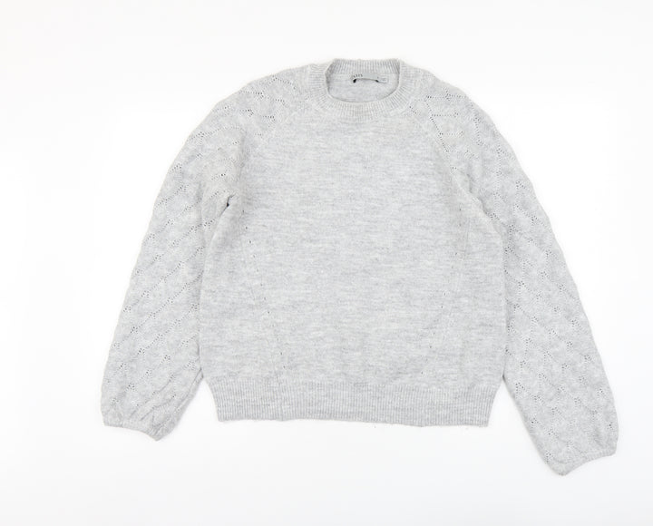 Oasis Womens Grey Round Neck Acrylic Pullover Jumper Size M