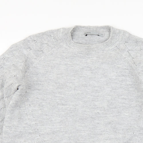 Oasis Womens Grey Round Neck Acrylic Pullover Jumper Size M