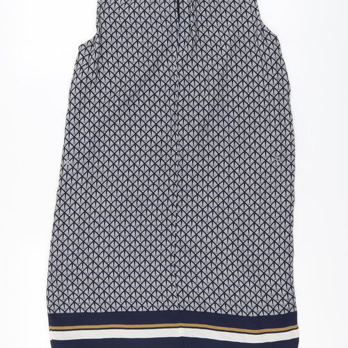 H&M Womens Blue Geometric Polyester A-Line Size 6 Round Neck Button