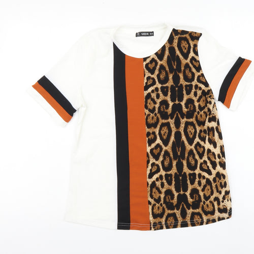 SheIn Womens Multicoloured Animal Print Polyester Basic T-Shirt Size XS Round Neck - Leopard print