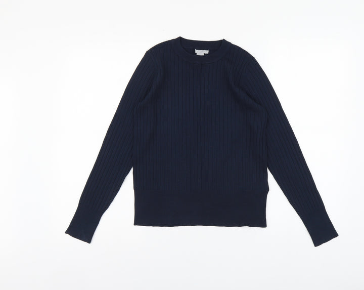 H&M Womens Blue Round Neck Viscose Pullover Jumper Size S