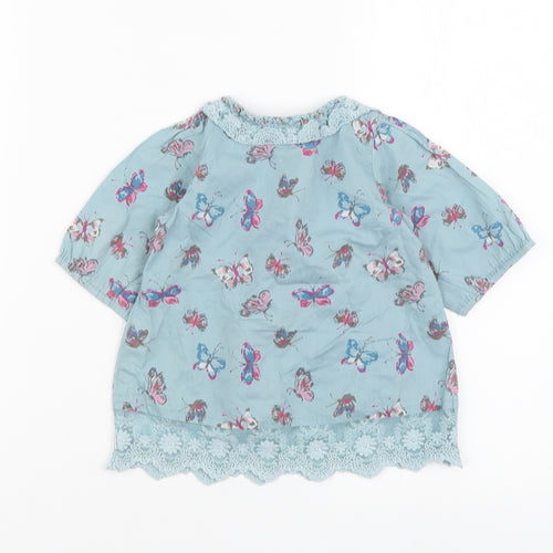 NEXT Girls Blue Geometric Cotton Basic Button-Up Size 9-12 Months Round Neck Button - Butterfly Print