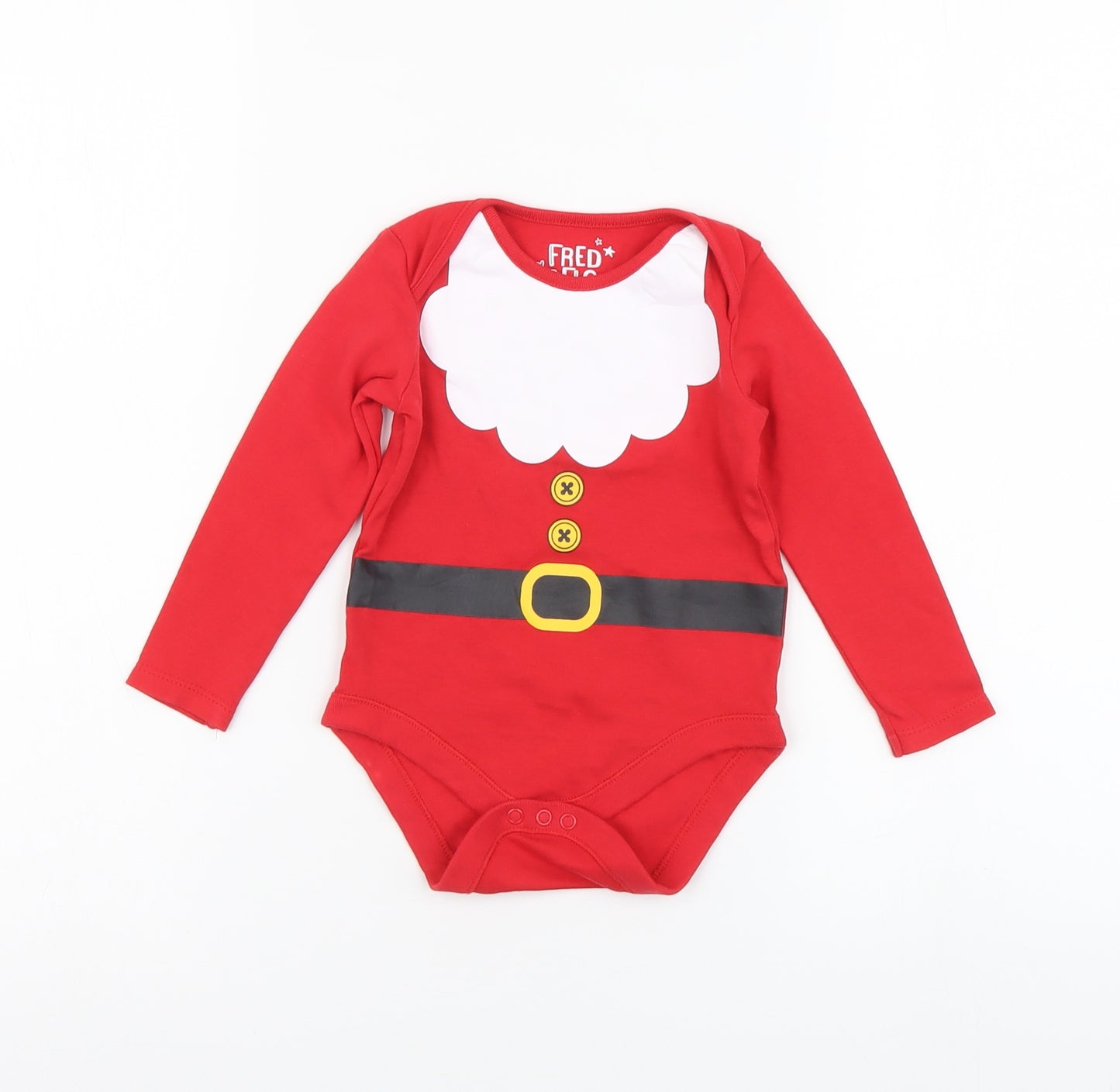 F&F Baby Red Geometric Cotton Babygrow One-Piece Size 12-18 Months Snap - Santa