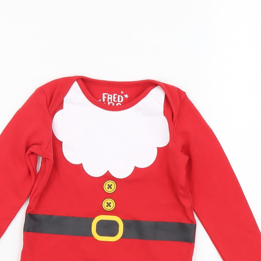 F&F Baby Red Geometric Cotton Babygrow One-Piece Size 12-18 Months Snap - Santa