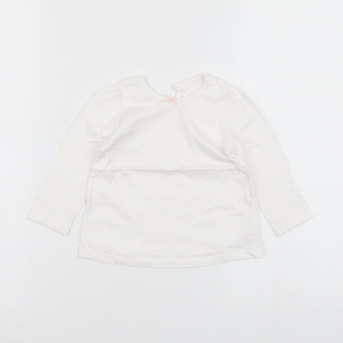 George Girls White Polka Dot Cotton Basic T-Shirt Size 9-12 Months Round Neck Button