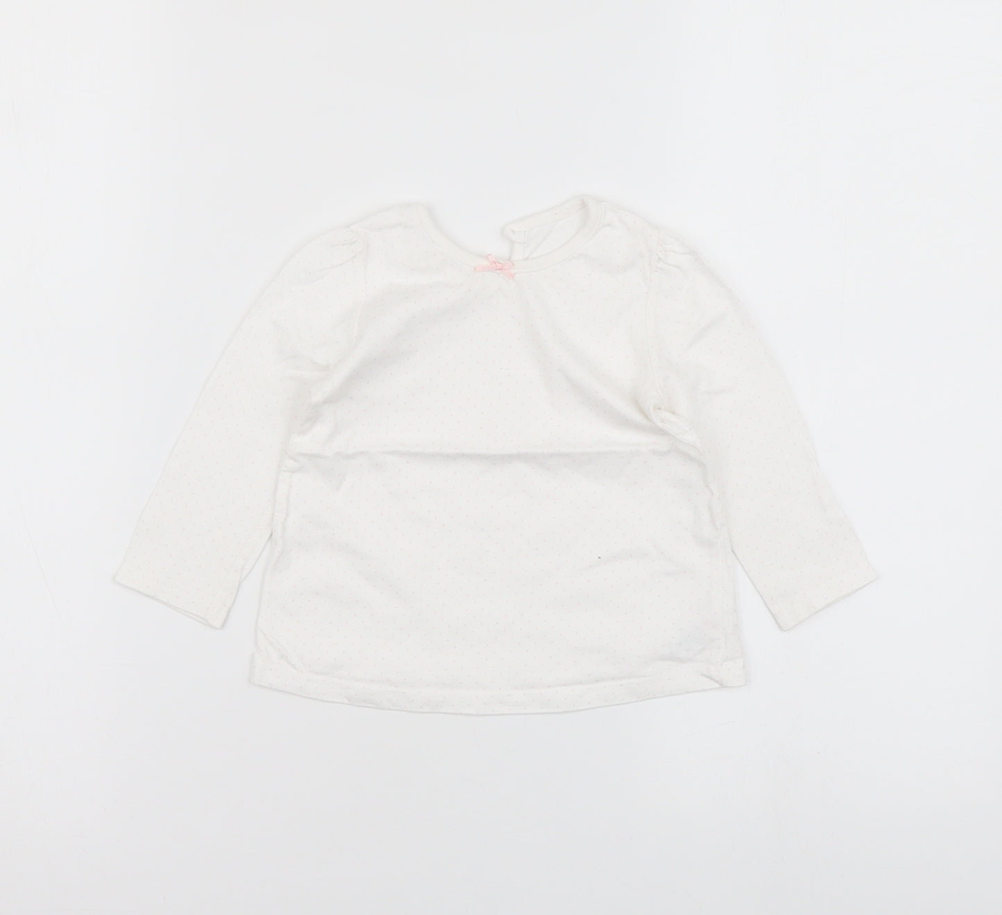 George Girls White Polka Dot Cotton Basic T-Shirt Size 9-12 Months Round Neck Button