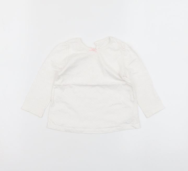 George Girls White Polka Dot Cotton Basic T-Shirt Size 9-12 Months Round Neck Button