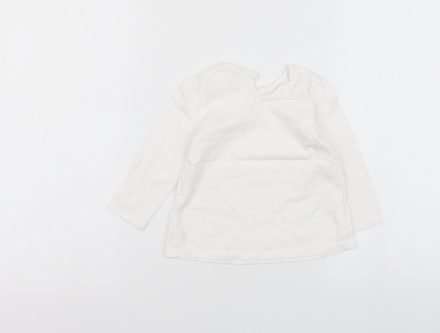 George Girls White Polka Dot Cotton Basic T-Shirt Size 9-12 Months Round Neck Button
