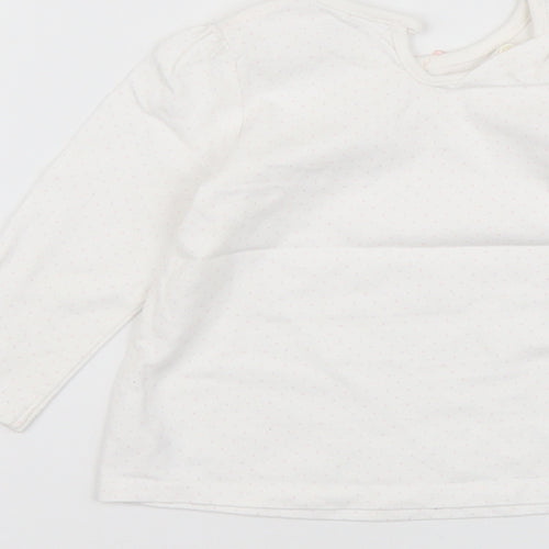 George Girls White Polka Dot Cotton Basic T-Shirt Size 9-12 Months Round Neck Button