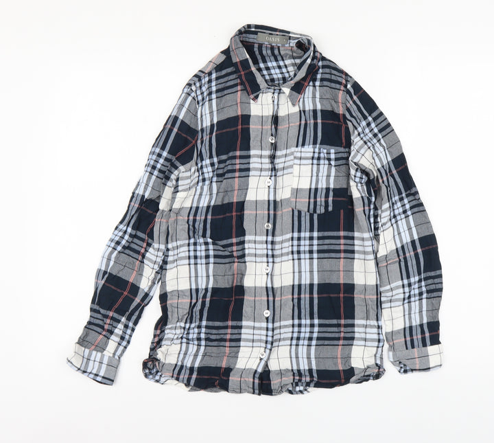 Oasis Womens Multicoloured Plaid Viscose Basic Button-Up Size 8 Collared