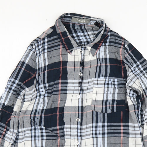 Oasis Womens Multicoloured Plaid Viscose Basic Button-Up Size 8 Collared