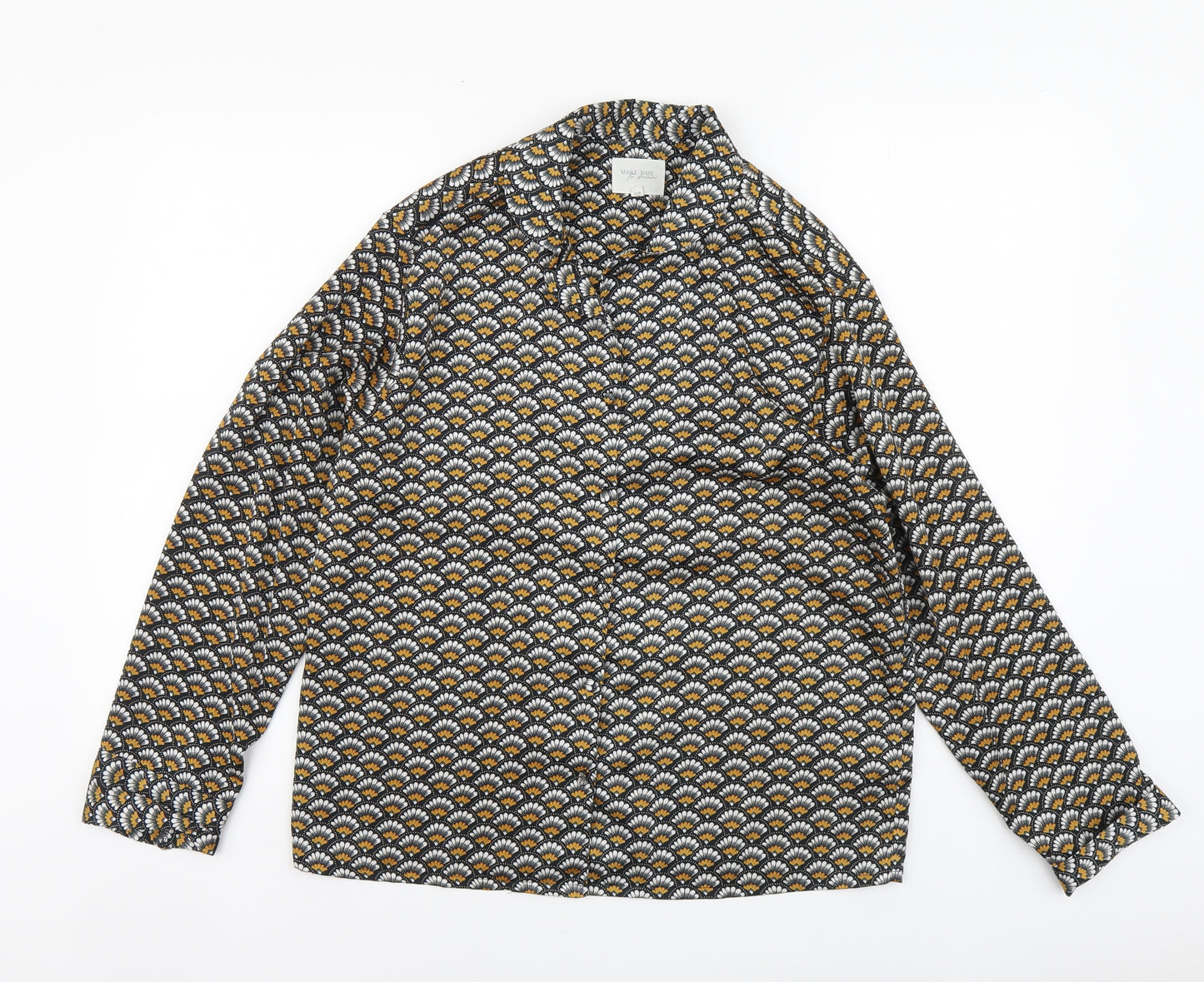NEXT Womens Black Geometric Polyester Basic Button-Up Size 12 V-Neck