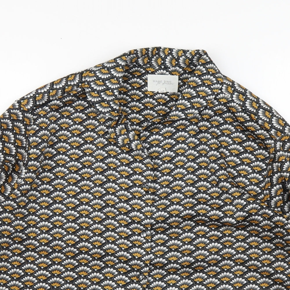 NEXT Womens Black Geometric Polyester Basic Button-Up Size 12 V-Neck