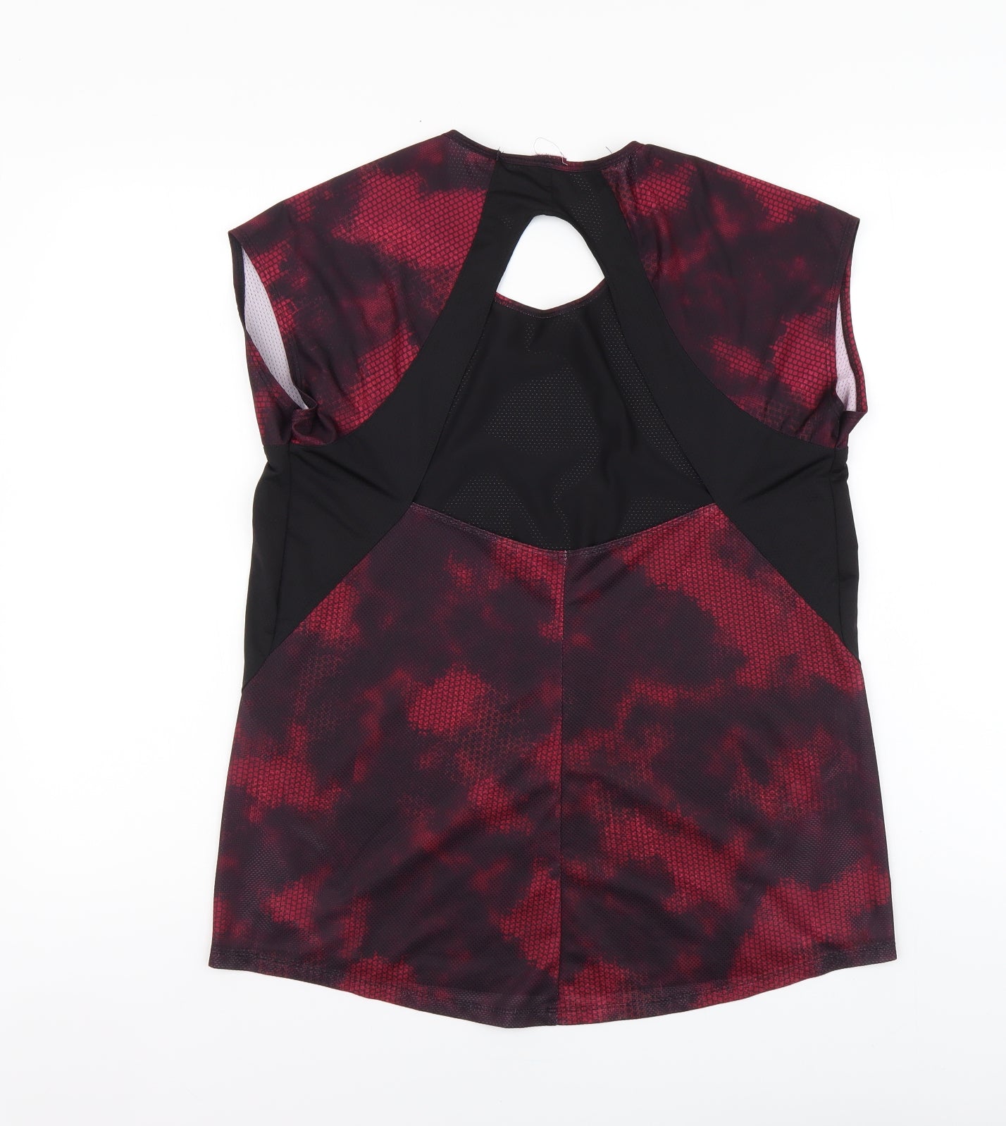 DOMYOS Womens Black Geometric Polyester Basic T-Shirt Size L Round Neck Pullover