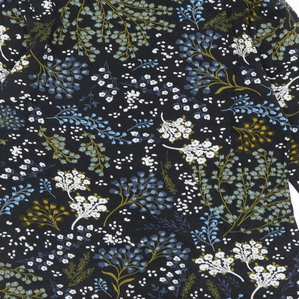 Marks and Spencer Womens Black Floral Cotton Basic Blouse Size 12 High Neck