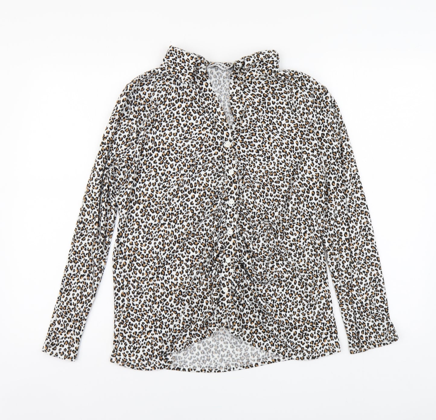 Gerard Womens Brown Animal Print Polyester Basic Button-Up Size M V-Neck