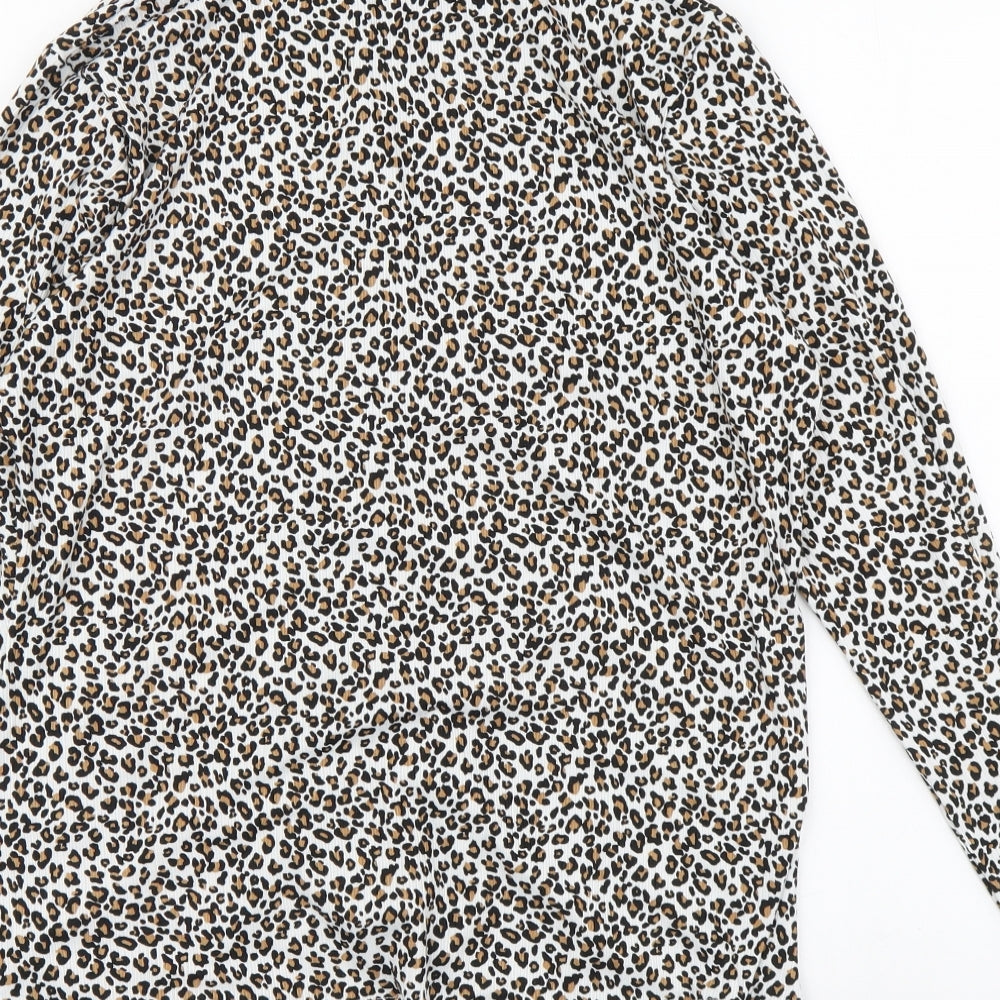 Gerard Womens Brown Animal Print Polyester Basic Button-Up Size M V-Neck