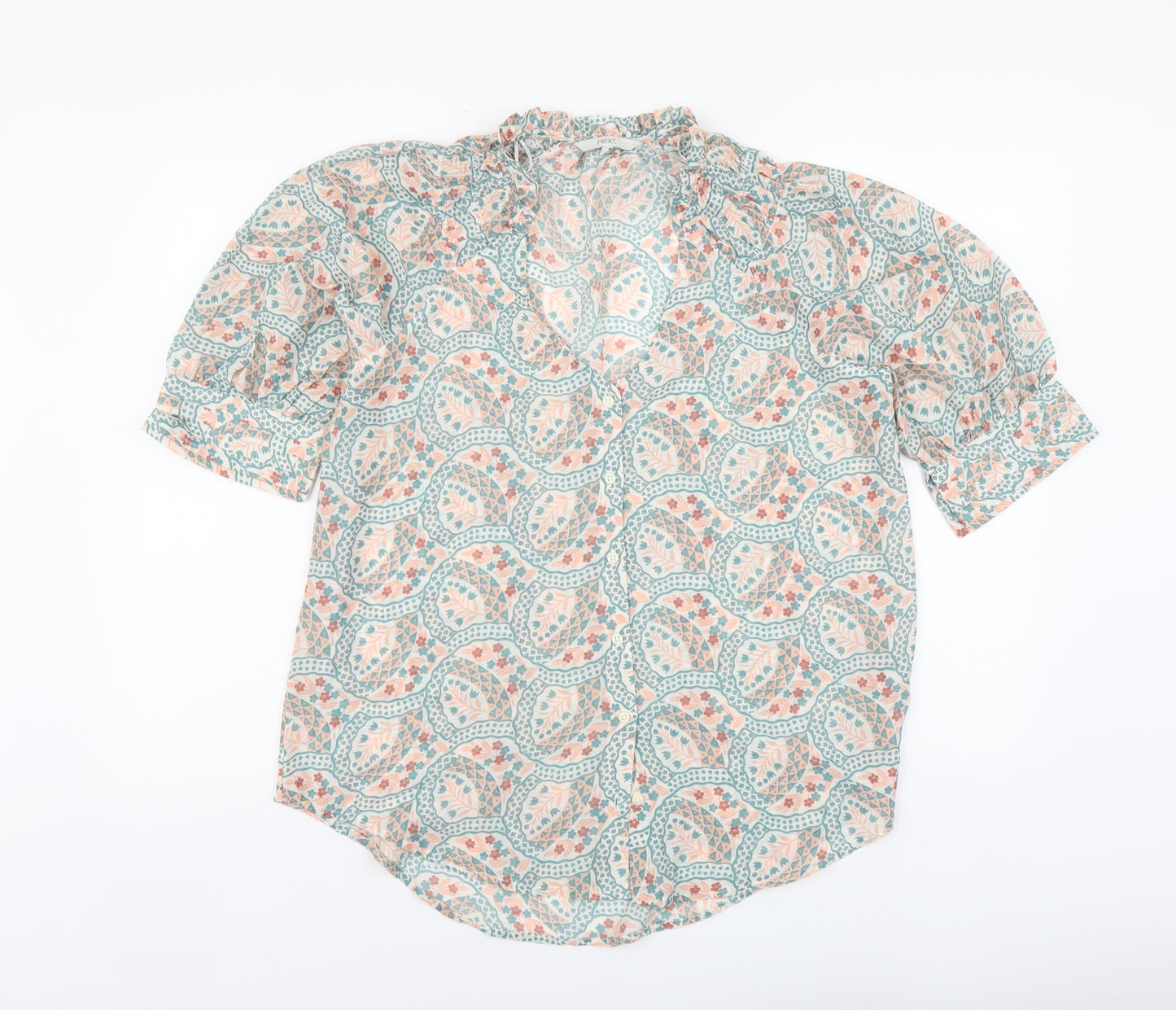 NEXT Womens Multicoloured Floral Polyester Basic Button-Up Size 12 V-Neck