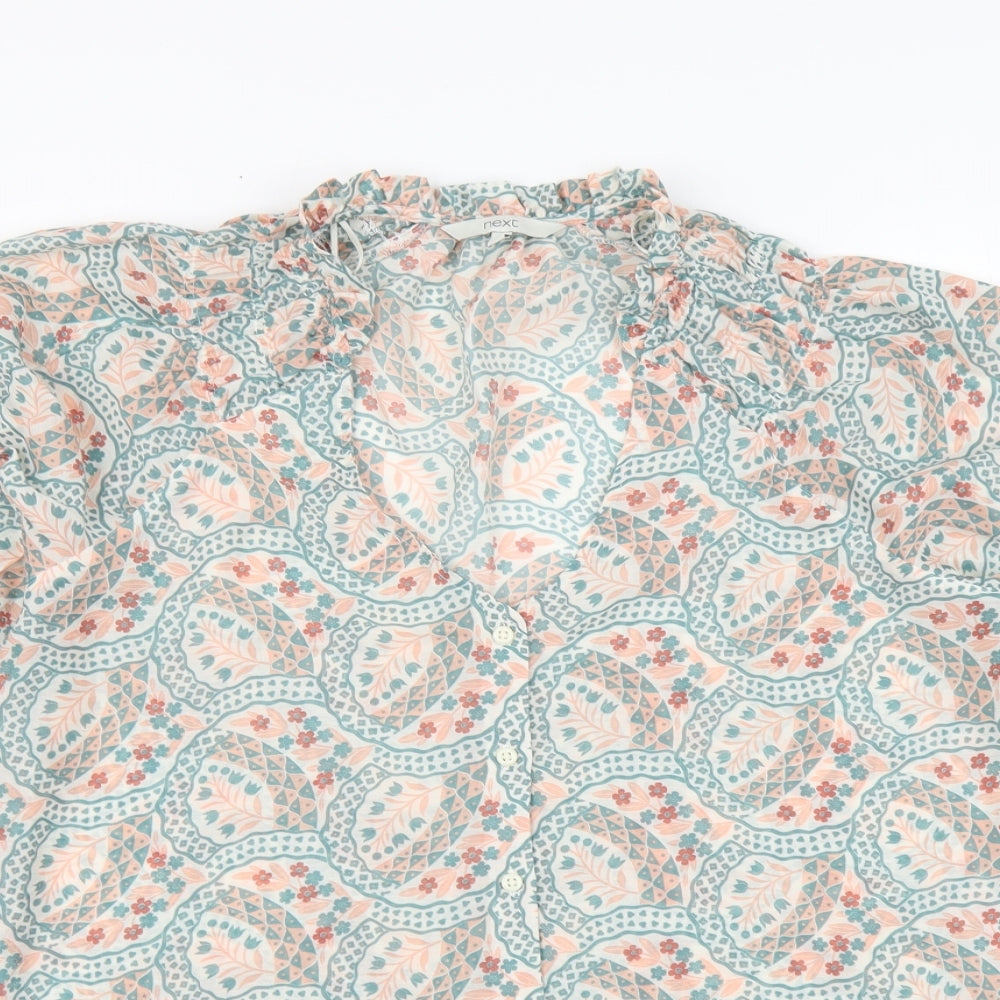 NEXT Womens Multicoloured Floral Polyester Basic Button-Up Size 12 V-Neck