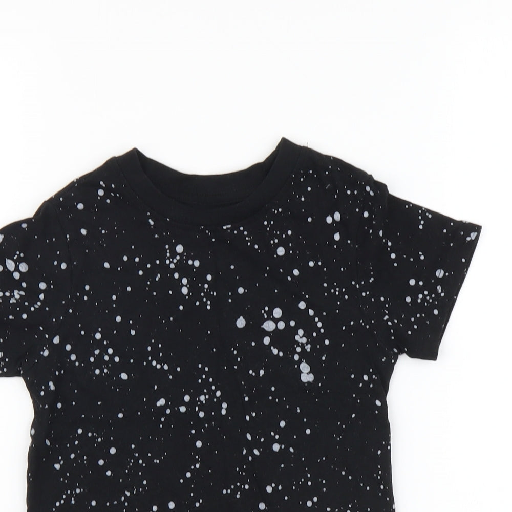 NEXT Boys Black Geometric Cotton Basic T-Shirt Size 2-3 Years Round Neck Pullover