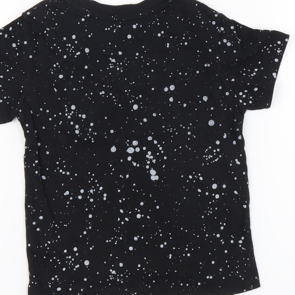 NEXT Boys Black Geometric Cotton Basic T-Shirt Size 2-3 Years Round Neck Pullover