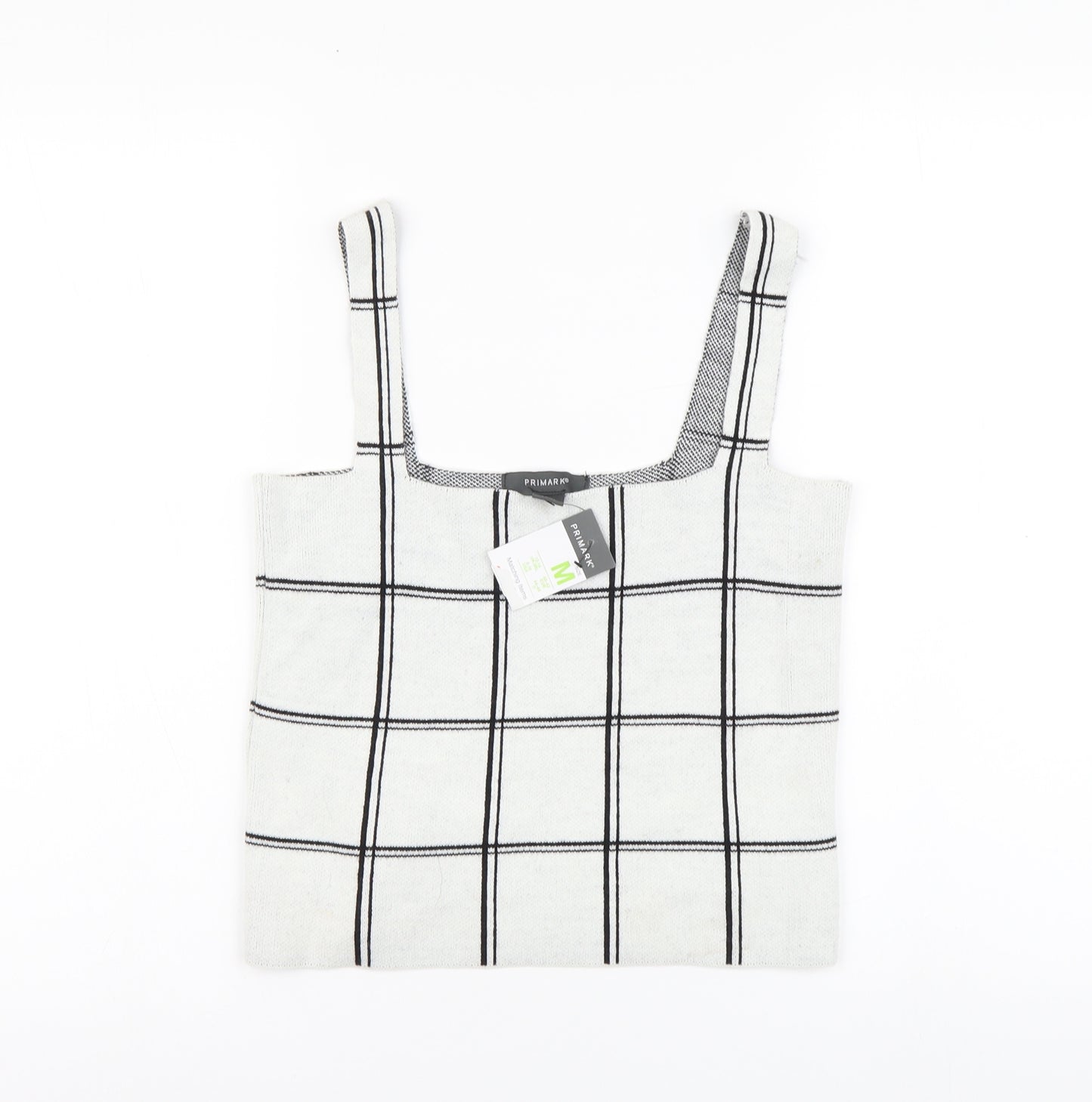 Primark Womens Grey Plaid Acrylic Cropped Tank Size M Square Neck