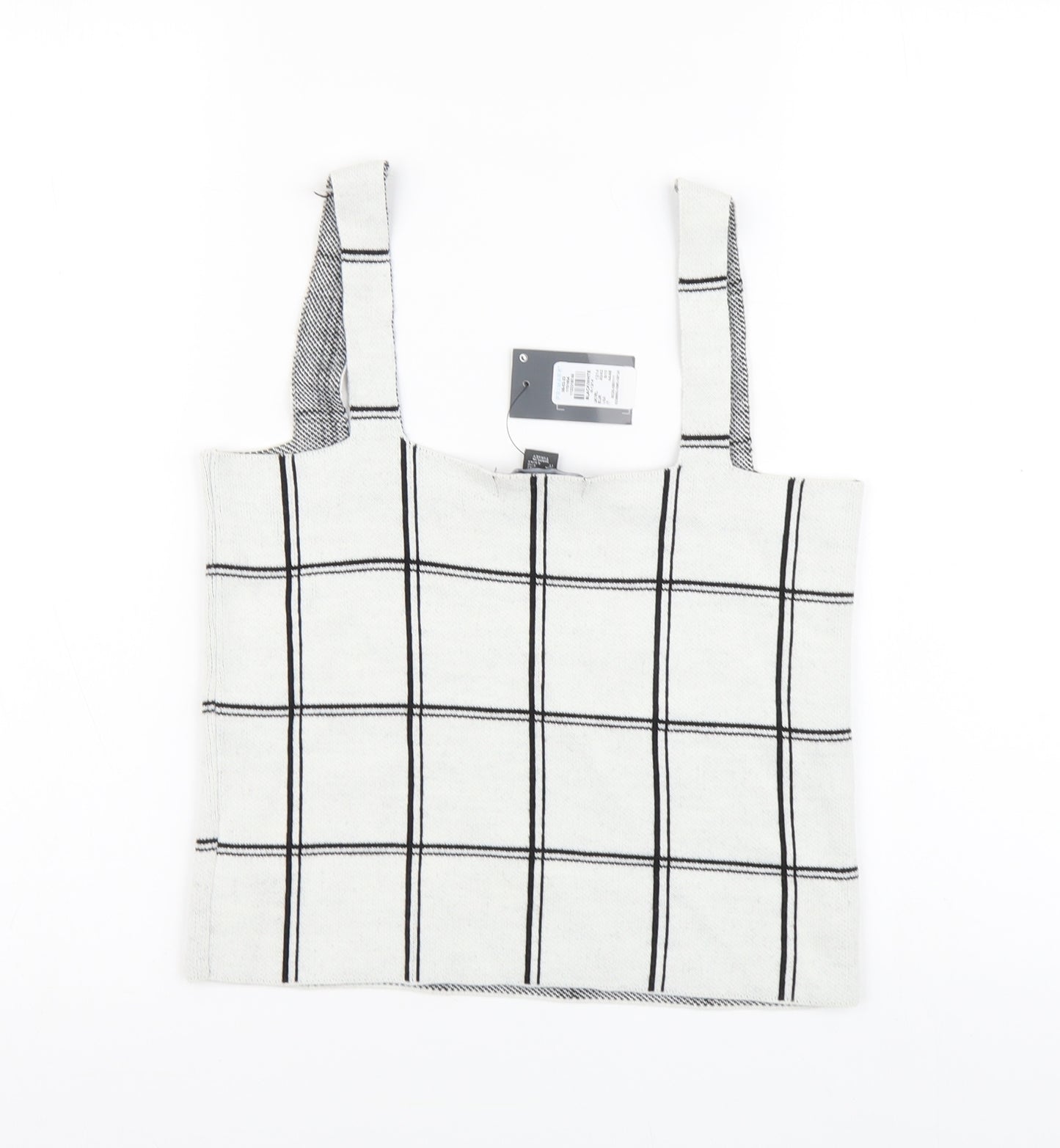 Primark Womens Grey Plaid Acrylic Cropped Tank Size M Square Neck