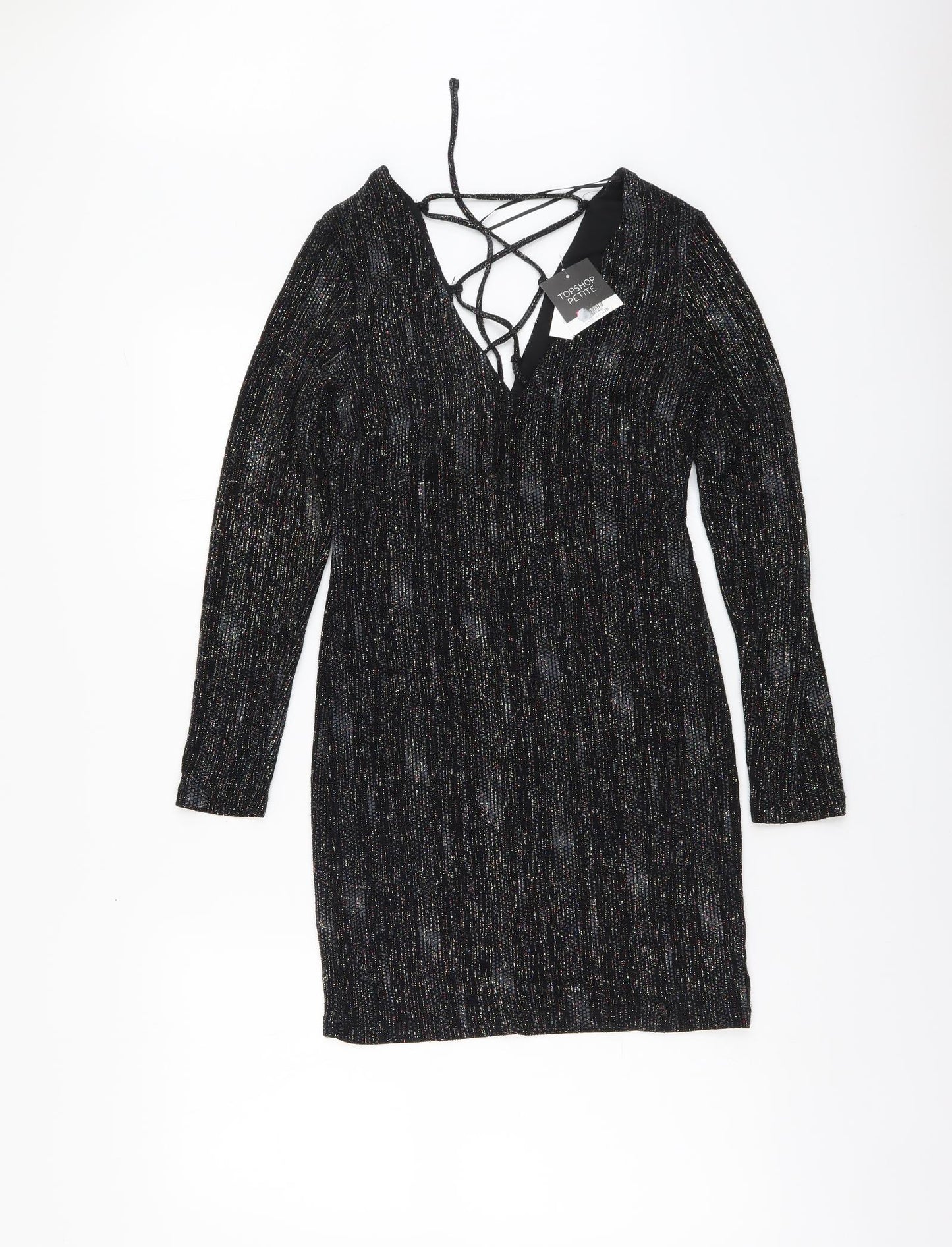 Topshop Womens Black Polyester Bodycon Size 10 V-Neck Pullover