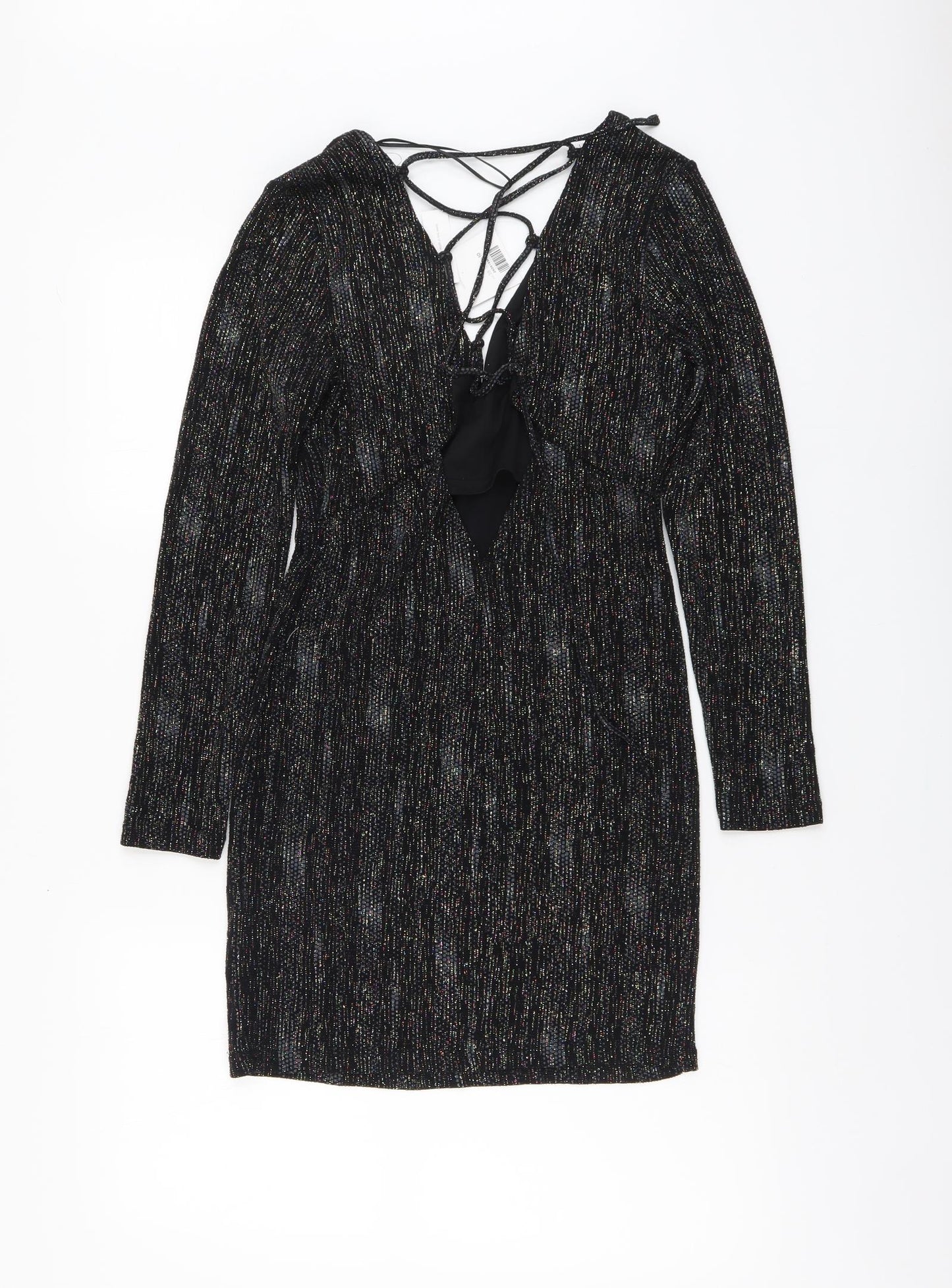 Topshop Womens Black Polyester Bodycon Size 10 V-Neck Pullover