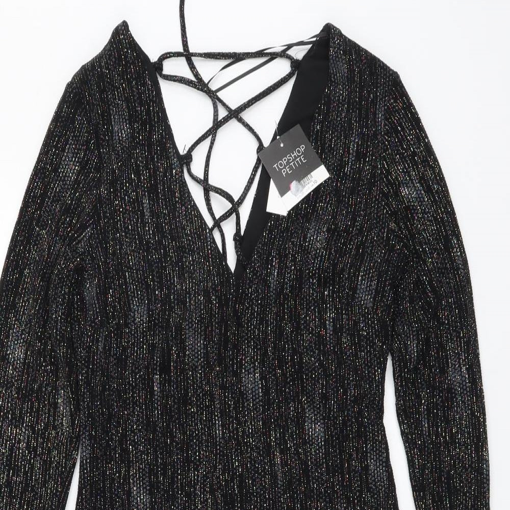Topshop Womens Black Polyester Bodycon Size 10 V-Neck Pullover