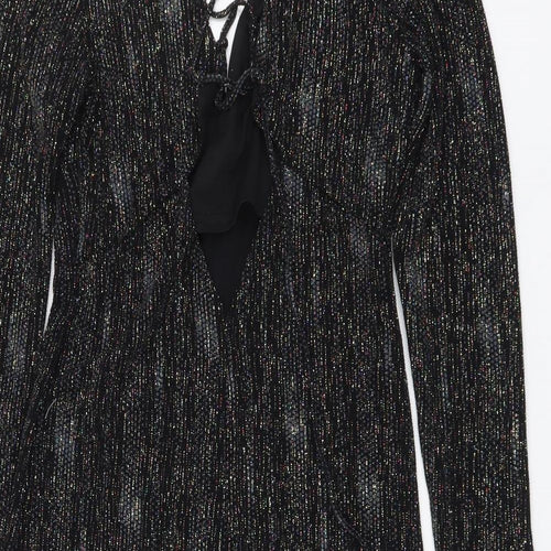 Topshop Womens Black Polyester Bodycon Size 10 V-Neck Pullover