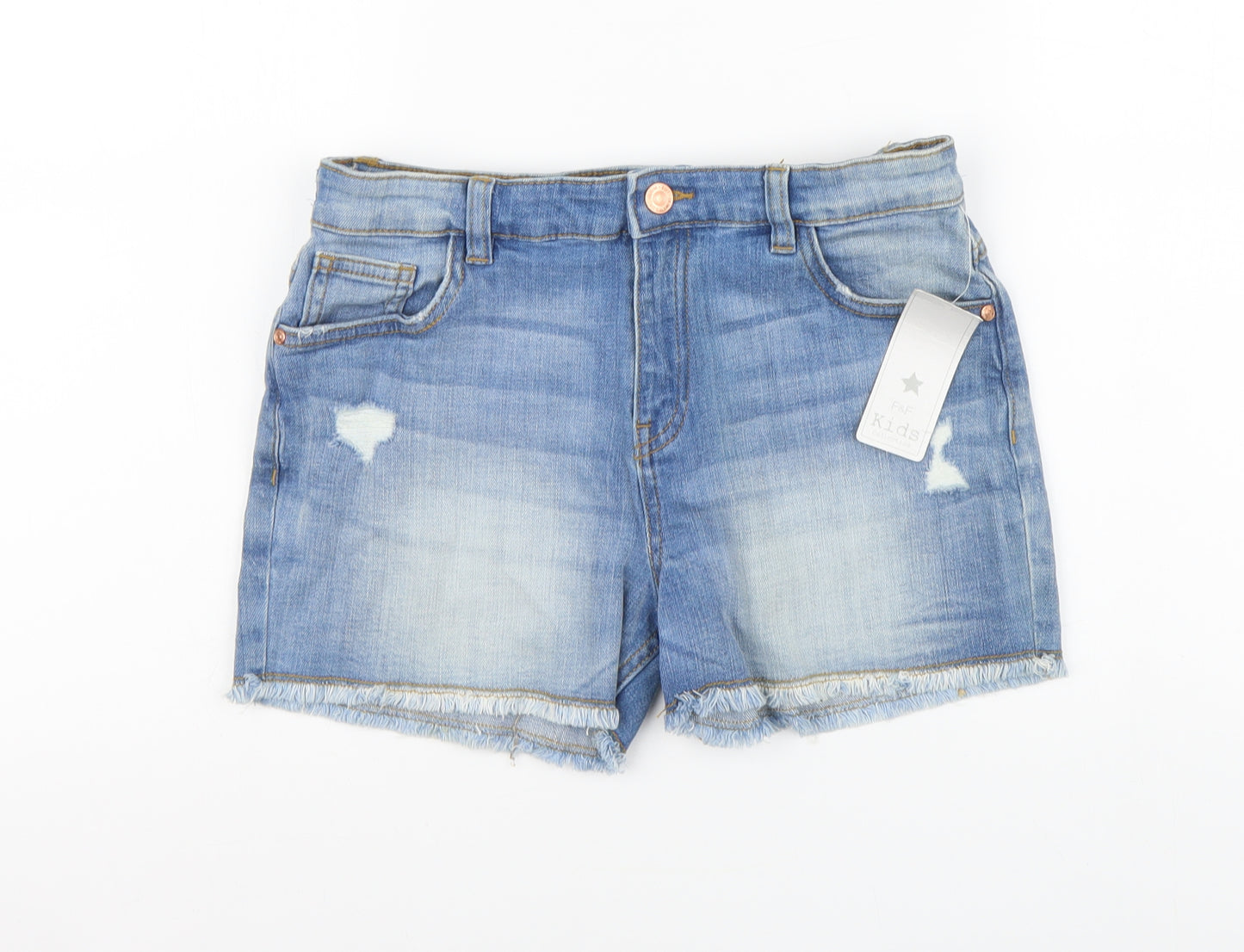 F&F Girls Blue Cotton Cut-Off Shorts Size 13-14 Years Regular Buckle