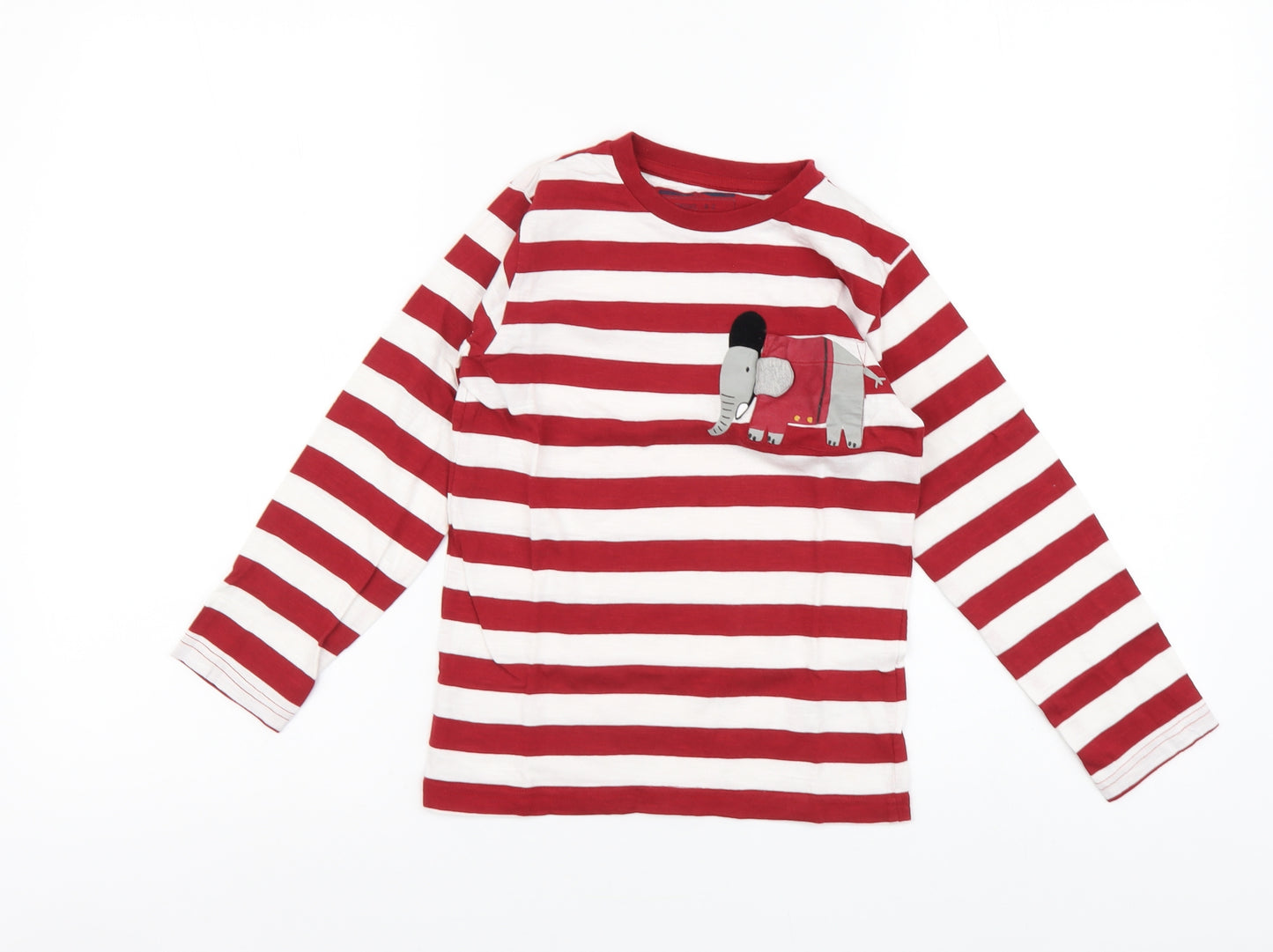 NEXT Boys Red Striped Cotton Basic T-Shirt Size 5-6 Years Round Neck Pullover - Elephant