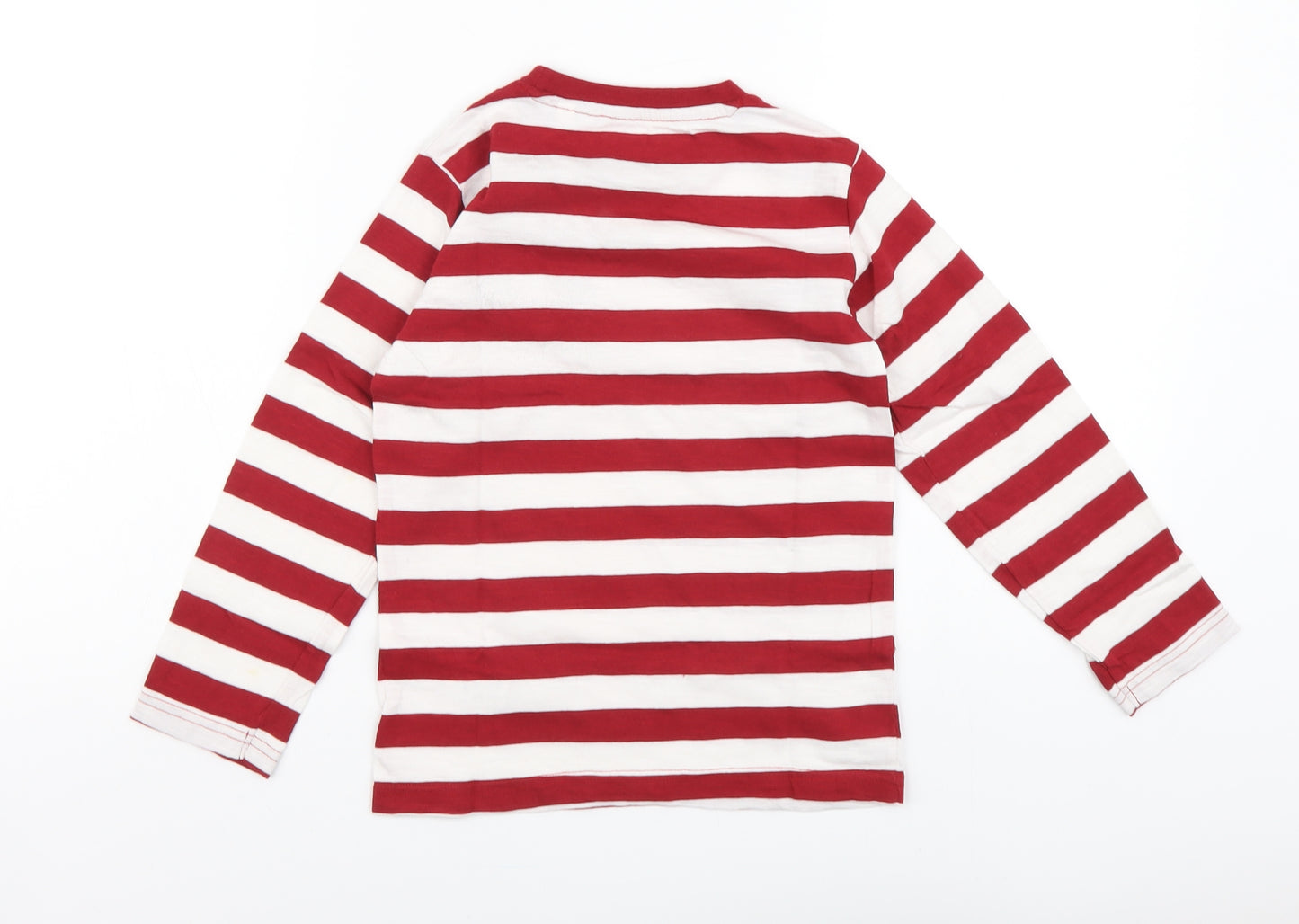 NEXT Boys Red Striped Cotton Basic T-Shirt Size 5-6 Years Round Neck Pullover - Elephant