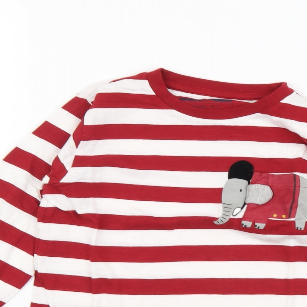 NEXT Boys Red Striped Cotton Basic T-Shirt Size 5-6 Years Round Neck Pullover - Elephant