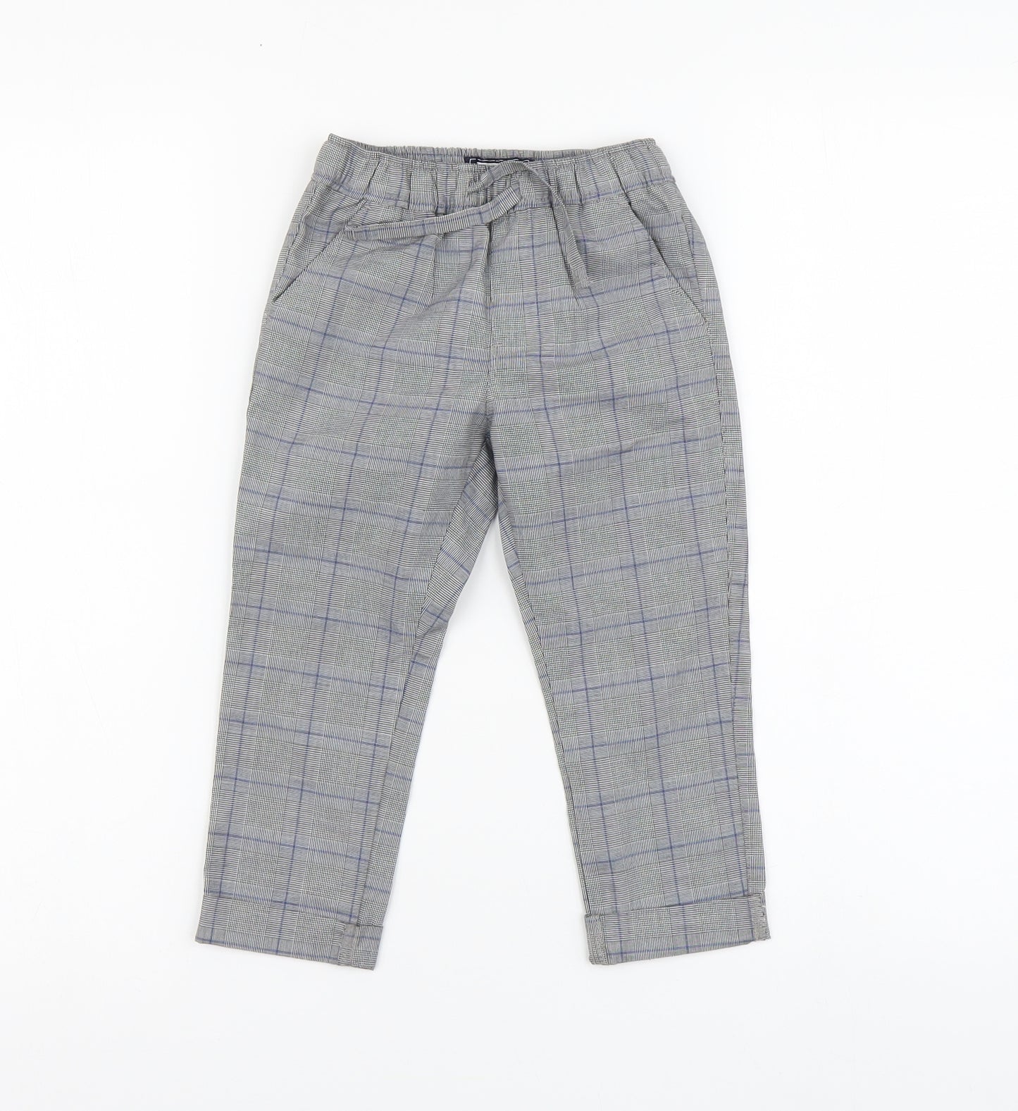 NEXT Boys Grey Plaid Cotton Chino Trousers Size 2-3 Years Regular Drawstring